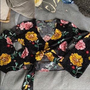 Black floral blouse